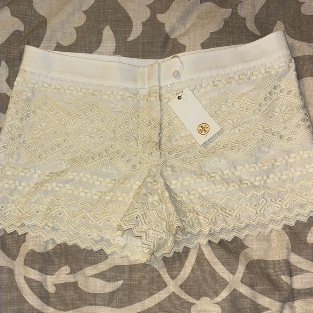 Tory Burch Cream Embroidered Shorts